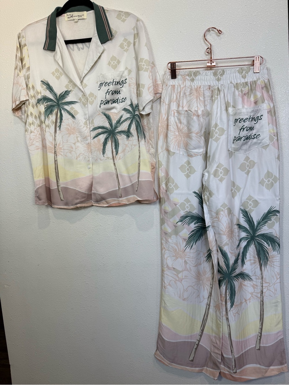 Vintage Havana Paradise Print 2 Piece Set Tropical Lounge Pajama Set S - Picture 8 of 13